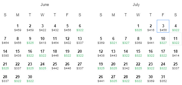 Flight Availability: Austin to Nassau as of 1:00 PM on 5/28/15.