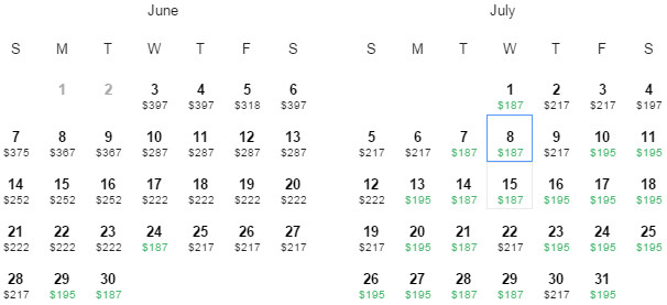 Flight Availability: Austin to Los Angeles as of 3:03 PM on 6/3/15.