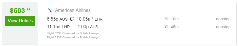 Austin to London NONSTOP: Jan 13 - Jan 20