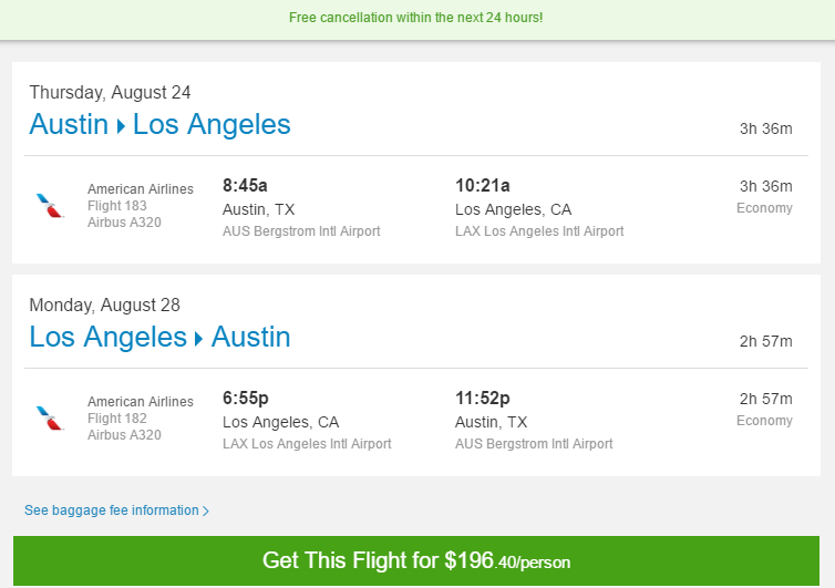 Nonstop Flights Austin to from Los Angeles 197 r t American