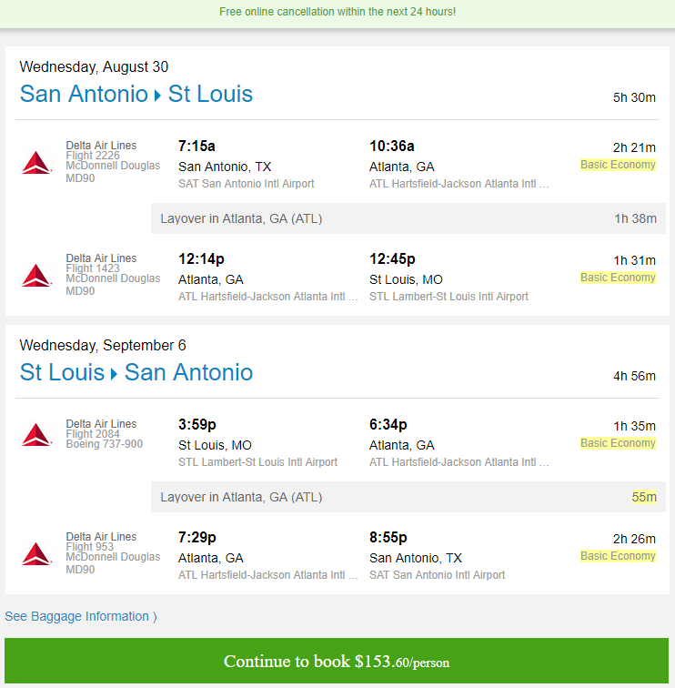 Cheap Flights: San Antonio to/from Saint Louis / Tampa / Nashville $154