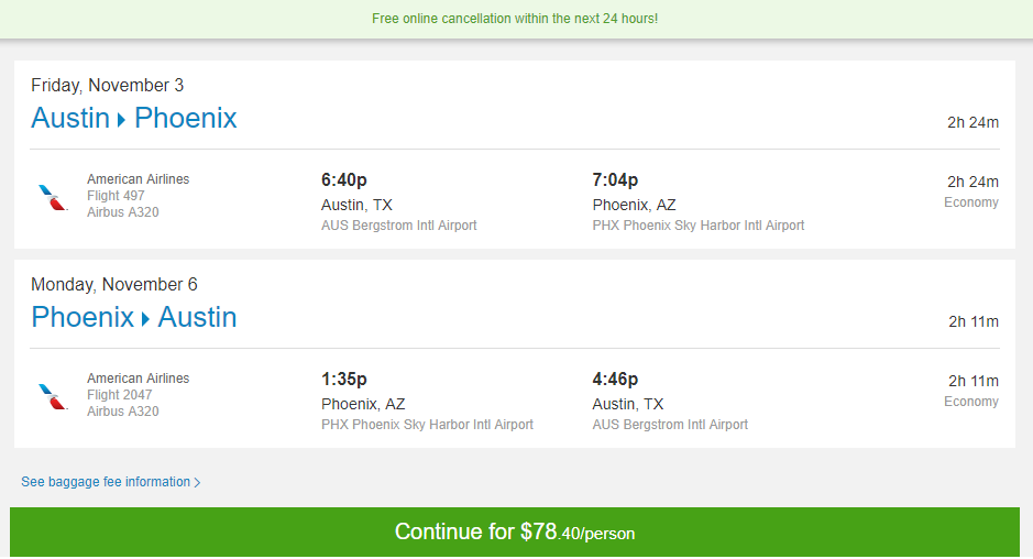 Nonstop Flights Austin to Phoenix 79 r t American