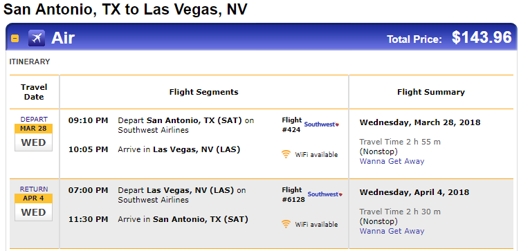 Nonstop Flights San Antonio to from Las Vegas 144 r t Southwest