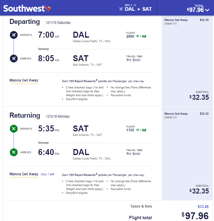 Nonstop Flights San Antonio to from Dallas 97 r t Southwest