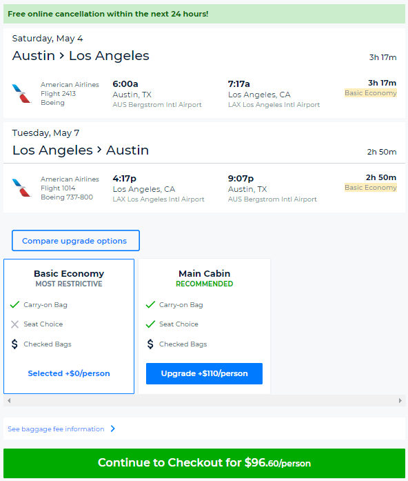 Nonstop Austin to/from Angeles $97 r/t - American