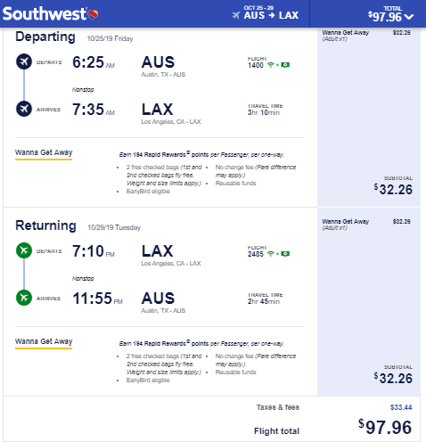 Nonstop Flights Austin to from Los Angeles 98 r t Southwest