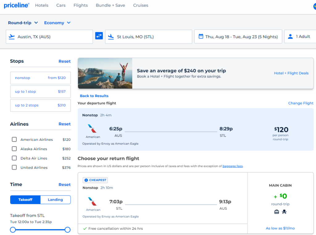 Nonstop Flights: Austin To St. Louis $120-$150 R T [august] (midweek 